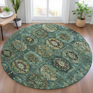Piper Looms Chantille Medallions ACN2024 Teal Machine Washable Area Rug Round Lifestyle Image Feature