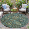 Piper Looms Chantille Medallions ACN2024 Teal Machine Washable Area Rug Round Outdoor Lifestyle Image Feature