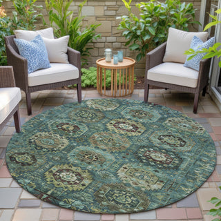 Piper Looms Chantille Medallions ACN2024 Teal Machine Washable Area Rug Round Outdoor Lifestyle Image Feature