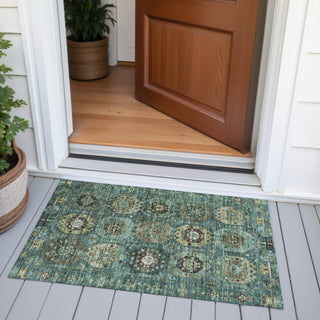 Piper Looms Chantille Medallions ACN2024 Teal Machine Washable Area Rug Scatter Outdoor Lifestyle Image Feature