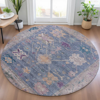 Piper Looms Chantille Global ACN2025 Blue Machine Washable Area Rug Round Lifestyle Image Feature