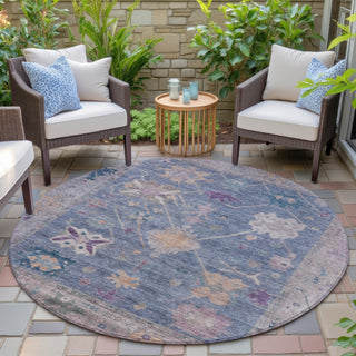 Piper Looms Chantille Global ACN2025 Blue Machine Washable Area Rug Round Outdoor Lifestyle Image Feature