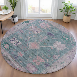Piper Looms Chantille Global ACN2025 Green Machine Washable Area Rug Round Lifestyle Image Feature