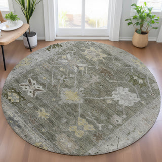 Piper Looms Chantille Global ACN2025 Pewter Machine Washable Area Rug Round Lifestyle Image Feature