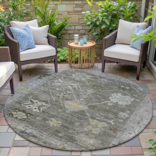 Piper Looms Chantille Global ACN2025 Pewter Machine Washable Area Rug Round Outdoor Lifestyle Image Feature