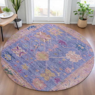 Piper Looms Chantille Global ACN2025 Purple Machine Washable Area Rug Round Lifestyle Image Feature