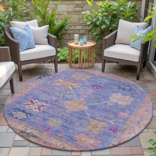 Piper Looms Chantille Global ACN2025 Purple Machine Washable Area Rug Round Outdoor Lifestyle Image Feature