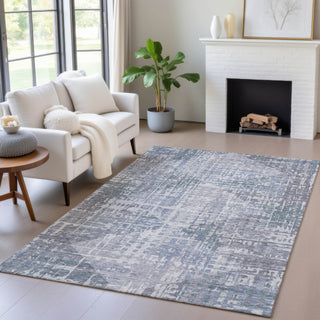 Piper Looms Chantille Geometric ACN2026 Blue Machine Washable Area Rug Lifestyle Image Feature