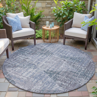Piper Looms Chantille Geometric ACN2026 Blue Machine Washable Area Rug Round Outdoor Lifestyle Image Feature