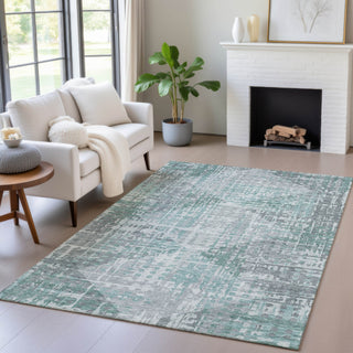 Piper Looms Chantille Geometric ACN2026 Teal Machine Washable Area Rug Lifestyle Image Feature