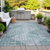 Piper Looms Chantille Geometric ACN2026 Teal Machine Washable Area Rug Outdoor Lifestyle Image Feature