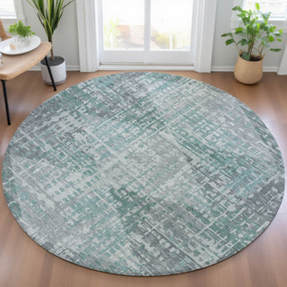 Piper Looms Chantille Geometric ACN2026 Teal Machine Washable Area Rug Round Lifestyle Image Feature
