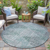 Piper Looms Chantille Geometric ACN2026 Teal Machine Washable Area Rug Round Outdoor Lifestyle Image Feature