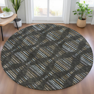 Piper Looms Chantille Stripes ACN2027 Coffee Machine Washable Area Rug Round Lifestyle Image Feature