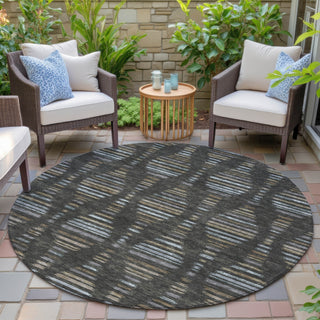 Piper Looms Chantille Stripes ACN2027 Coffee Machine Washable Area Rug Round Outdoor Lifestyle Image Feature