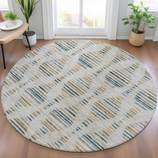 Piper Looms Chantille Stripes ACN2027 Linen Machine Washable Area Rug Round Lifestyle Image Feature