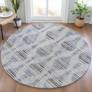 Piper Looms Chantille Stripes ACN2027 Putty Machine Washable Area Rug Round Lifestyle Image Feature