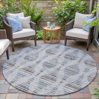 Piper Looms Chantille Stripes ACN2027 Putty Machine Washable Area Rug Round Outdoor Lifestyle Image Feature