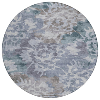 Piper Looms Chantille Floral ACN2028 Blue Machine Washable Area Rug Round Main Image