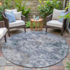 Piper Looms Chantille Floral ACN2028 Blue Machine Washable Area Rug Round Outdoor Lifestyle Image Feature