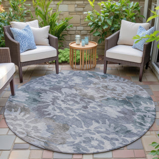 Piper Looms Chantille Floral ACN2028 Blue Machine Washable Area Rug Round Outdoor Lifestyle Image Feature
