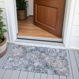 Piper Looms Chantille Floral ACN2028 Blue Machine Washable Area Rug Scatter Outdoor Lifestyle Image Feature