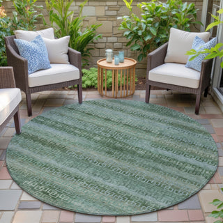 Piper Looms Chantille Stripes ACN2029 Aloe Machine Washable Area Rug Round Outdoor Lifestyle Image Feature