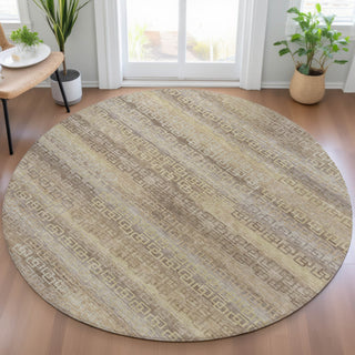 Piper Looms Chantille Stripes ACN2029 Beige Machine Washable Area Rug Round Lifestyle Image Feature