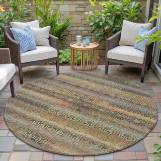Piper Looms Chantille Stripes ACN2029 Brown Machine Washable Area Rug Round Outdoor Lifestyle Image Feature