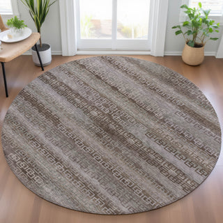 Piper Looms Chantille Stripes ACN2029 Chocolate Machine Washable Area Rug Round Lifestyle Image Feature