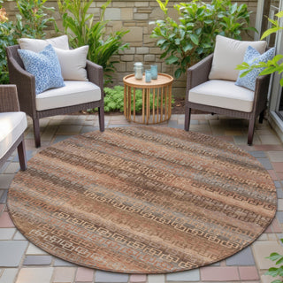 Piper Looms Chantille Stripes ACN2029 Copper Machine Washable Area Rug Round Outdoor Lifestyle Image Feature
