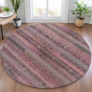 Piper Looms Chantille Stripes ACN2029 Pink Machine Washable Area Rug Round Lifestyle Image Feature