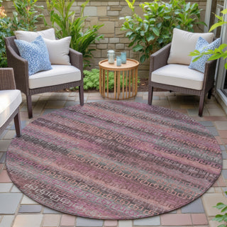 Piper Looms Chantille Stripes ACN2029 Pink Machine Washable Area Rug Round Outdoor Lifestyle Image Feature