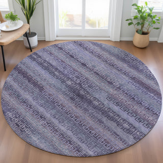 Piper Looms Chantille Stripes ACN2029 Plum Machine Washable Area Rug Round Lifestyle Image Feature