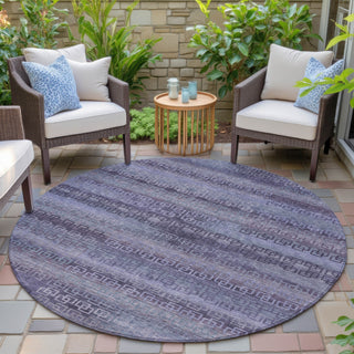 Piper Looms Chantille Stripes ACN2029 Plum Machine Washable Area Rug Round Outdoor Lifestyle Image Feature