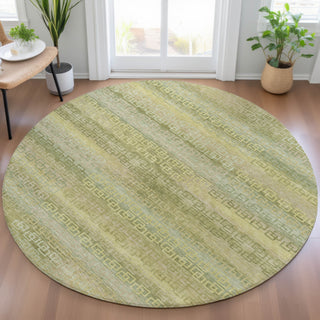 Piper Looms Chantille Stripes ACN2029 Sage Machine Washable Area Rug Round Lifestyle Image Feature