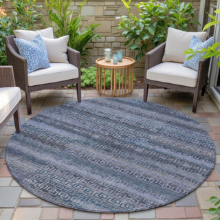 Piper Looms Chantille Stripes ACN2029 Taupe Machine Washable Area Rug Round Outdoor Lifestyle Image Feature