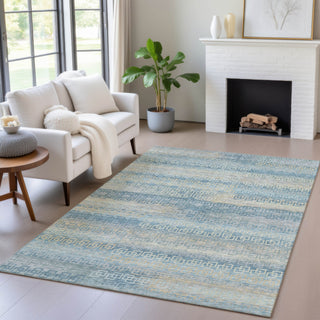 Piper Looms Chantille Stripes ACN2029 Teal Machine Washable Area Rug Lifestyle Image Feature