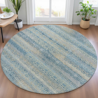 Piper Looms Chantille Stripes ACN2029 Teal Machine Washable Area Rug Round Lifestyle Image Feature