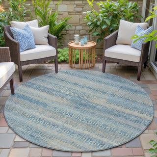 Piper Looms Chantille Stripes ACN2029 Teal Machine Washable Area Rug Round Outdoor Lifestyle Image Feature