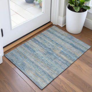 Piper Looms Chantille Stripes ACN2029 Teal Machine Washable Area Rug Scatter Lifestyle Image Feature