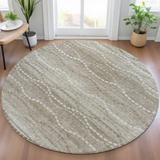 Piper Looms Chantille Gradient ACN2030 Khaki Machine Washable Area Rug Round Lifestyle Image Feature