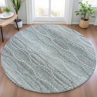 Piper Looms Chantille Gradient ACN2030 Teal Machine Washable Area Rug Round Lifestyle Image Feature