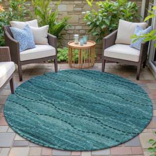 Piper Looms Chantille Gradient ACN2031 Turquoise Machine Washable Area Rug Round Outdoor Lifestyle Image Feature