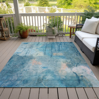 Piper Looms Chantille Abstract ACN2032 Blue Machine Washable Area Rug Outdoor Lifestyle Image Feature