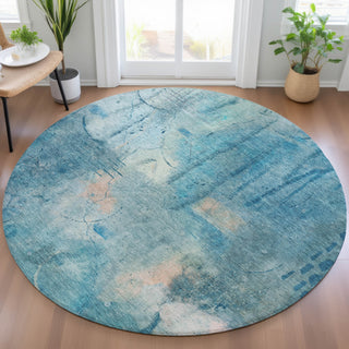 Piper Looms Chantille Abstract ACN2032 Blue Machine Washable Area Rug Round Lifestyle Image Feature