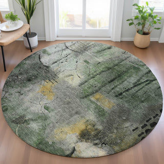 Piper Looms Chantille Abstract ACN2032 Pewter Machine Washable Area Rug Round Lifestyle Image Feature