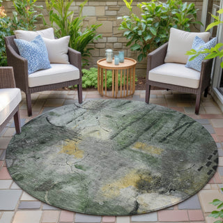 Piper Looms Chantille Abstract ACN2032 Pewter Machine Washable Area Rug Round Outdoor Lifestyle Image Feature