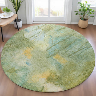 Piper Looms Chantille Abstract ACN2032 Sage Machine Washable Area Rug Round Lifestyle Image Feature