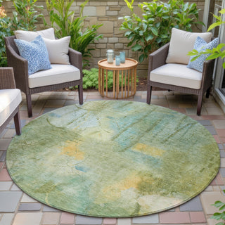 Piper Looms Chantille Abstract ACN2032 Sage Machine Washable Area Rug Round Outdoor Lifestyle Image Feature